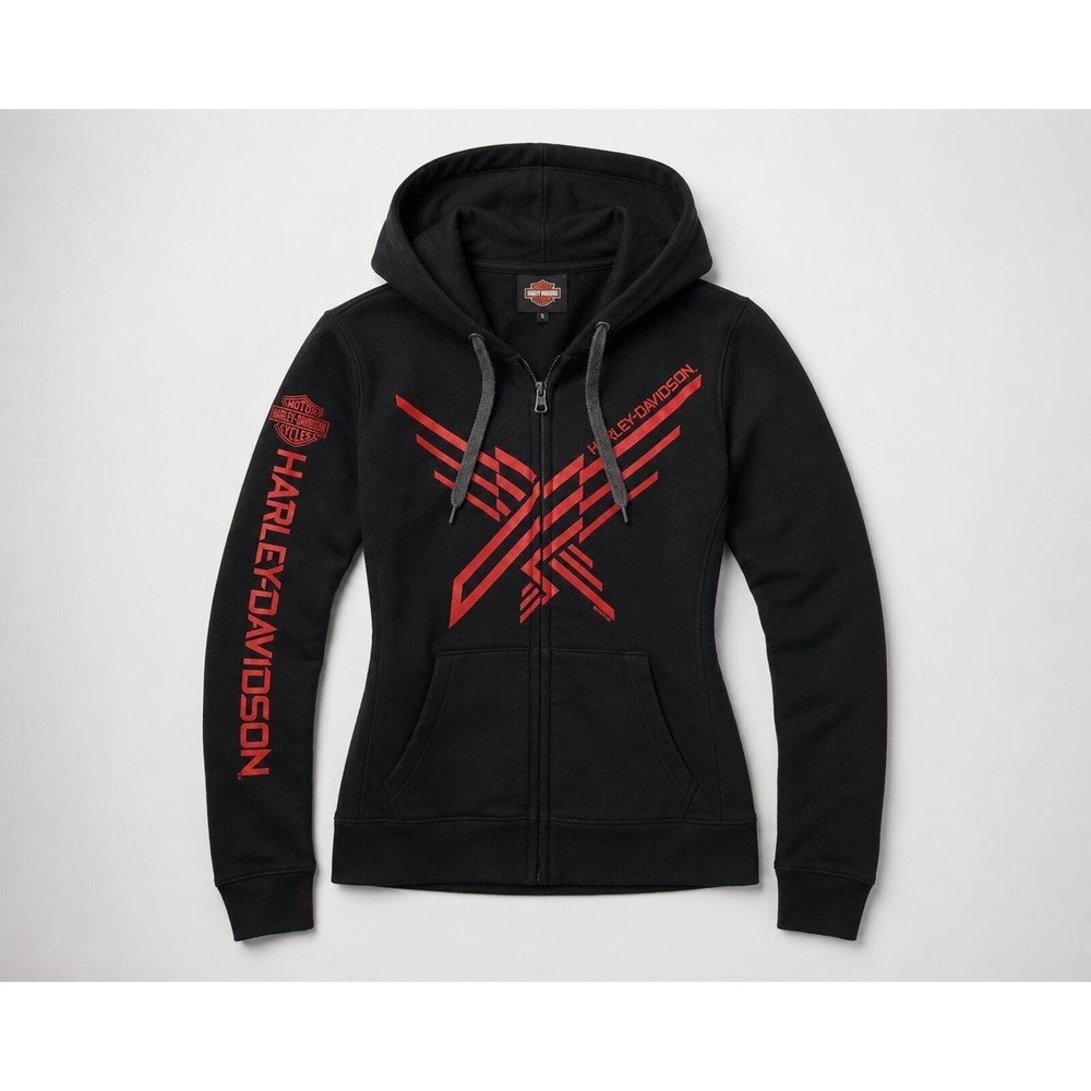 Harley-Davidson Women's Small Full Zip Hoodie Black Red Graphic Logo Biker